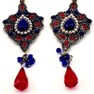 RED WHITE BLUE PEARL EARRINGS SPANISH REVIVAL